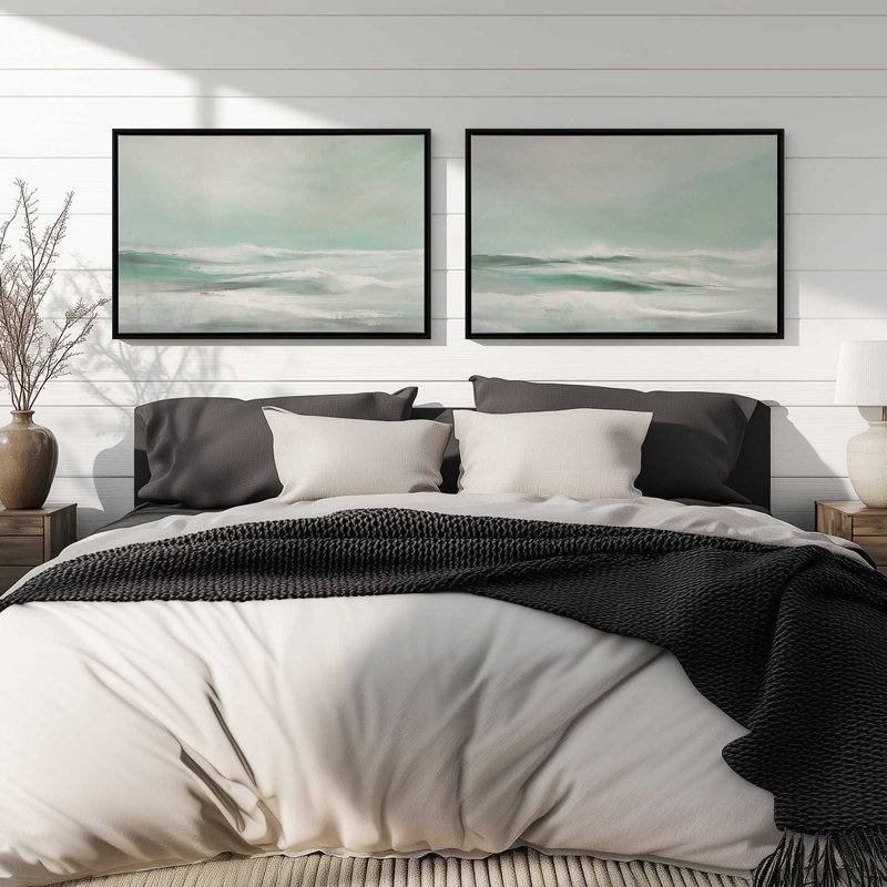 Serene Swells, ensemble de 2 toiles encadrées, Cadre flottant noir satiné, H 12,75 po x l 37,5 po x P 1,75 po