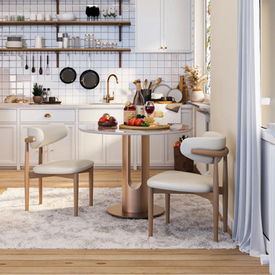 35" Modern Breakfast Nook Table, Small Dining Table For Breakfast Nook & Compact Spaces, Glossy Pandora Sintered Stone Top With Bronze Metal Base