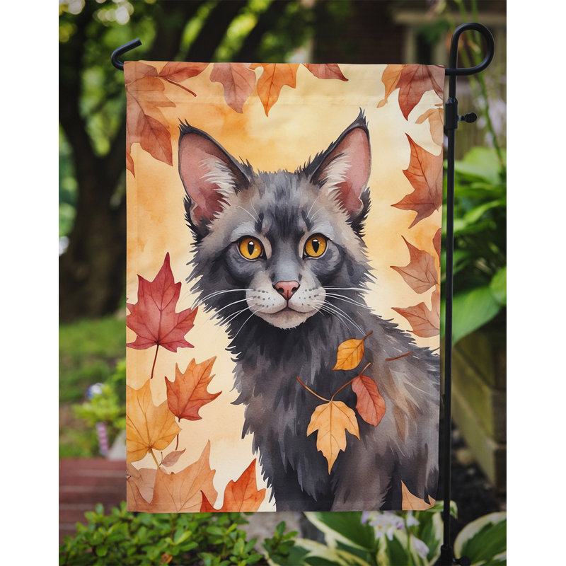 Chat en feuilles d'automne drapeau de jardin, Lykoi