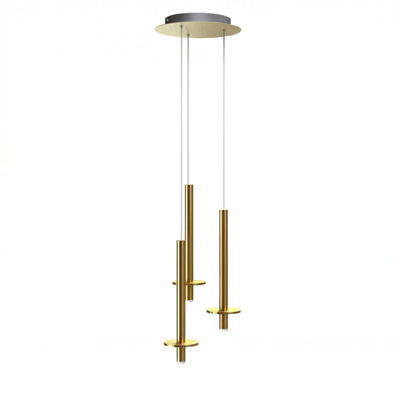 Luminaire suspendu cylindrique à DEL 3 lumières Zakaryan, Laiton