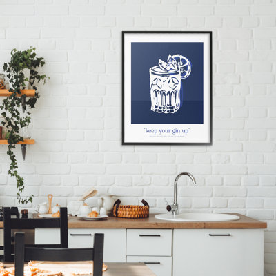 Navy Keep Your Gin Up Framed Giclee, design by Lettered and Lined