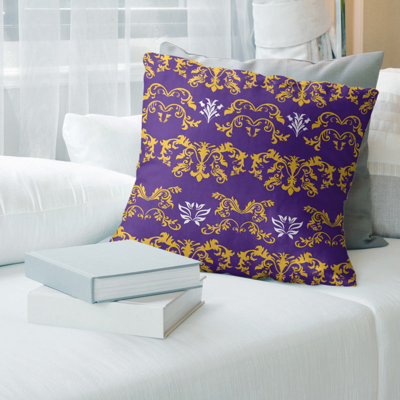 Housse de coussin Minnesota Football Baroque, 20 po X 20 po, Polyester sergé, Mauve / jaune / blanc