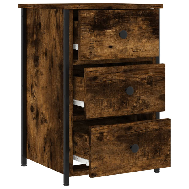 Caulkins 40 cm W Iron Bedside Table, Smoked Oak, Individual