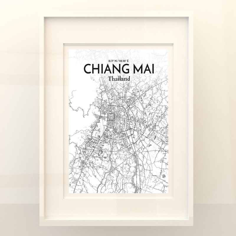 Chiang Mai City Map In Tones - No Frame Print, 24cm H x 18cm W x 0.05cm D
