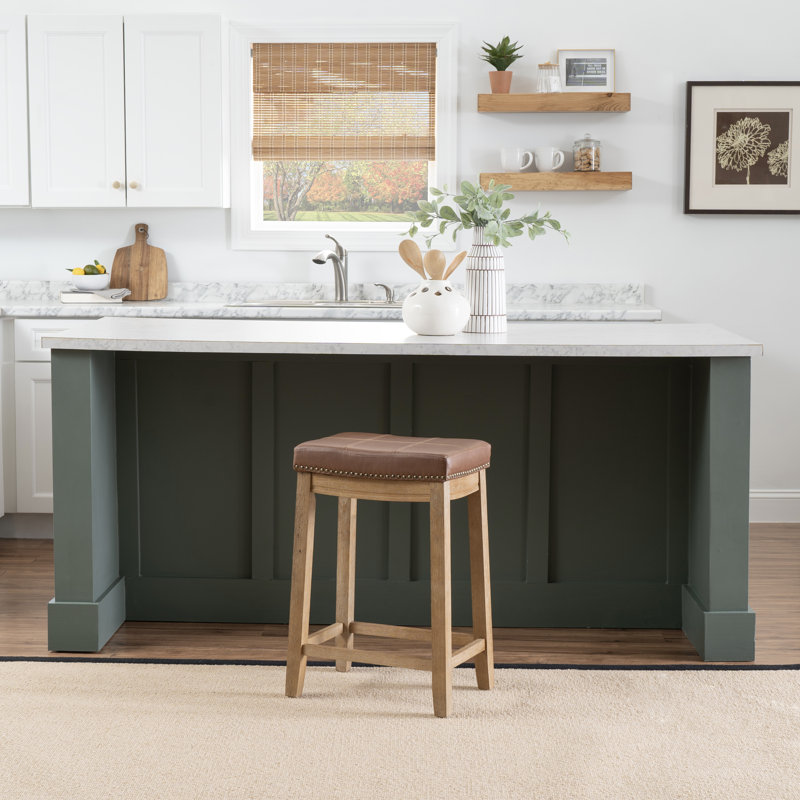 Bartonville Counter & Bar Solid Wood Backless Stool with Upholstered Seat, Counter Stool (26.5" Seat Height)