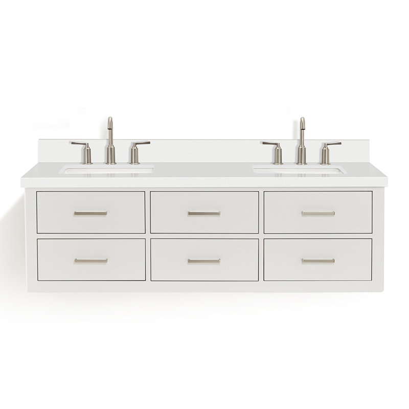 73'' W Double Vanity, Brushed Nickel, White, 61"