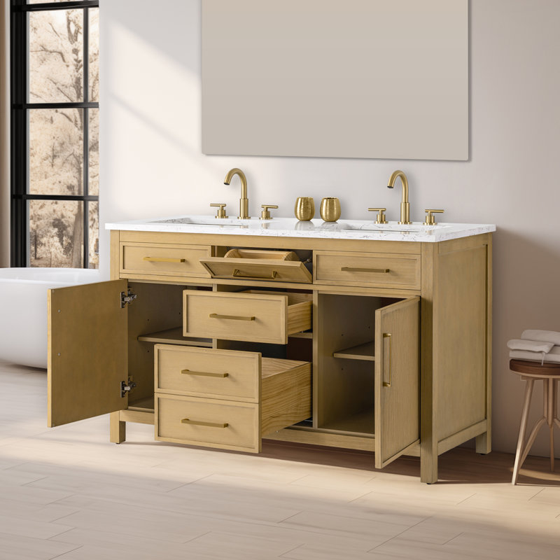 Meuble-lavabo double 54 po Reajean, Sable / bronze brossé