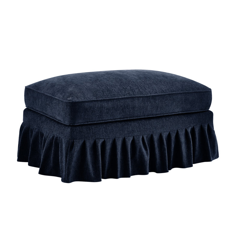 Canapé bleu en chenille avec coussin de cou doux et deux styles de retrait de jupe, conception segmentée, courbée, support de jet de configuration de lit, volants détachables, dossier rembourré, en forme de L