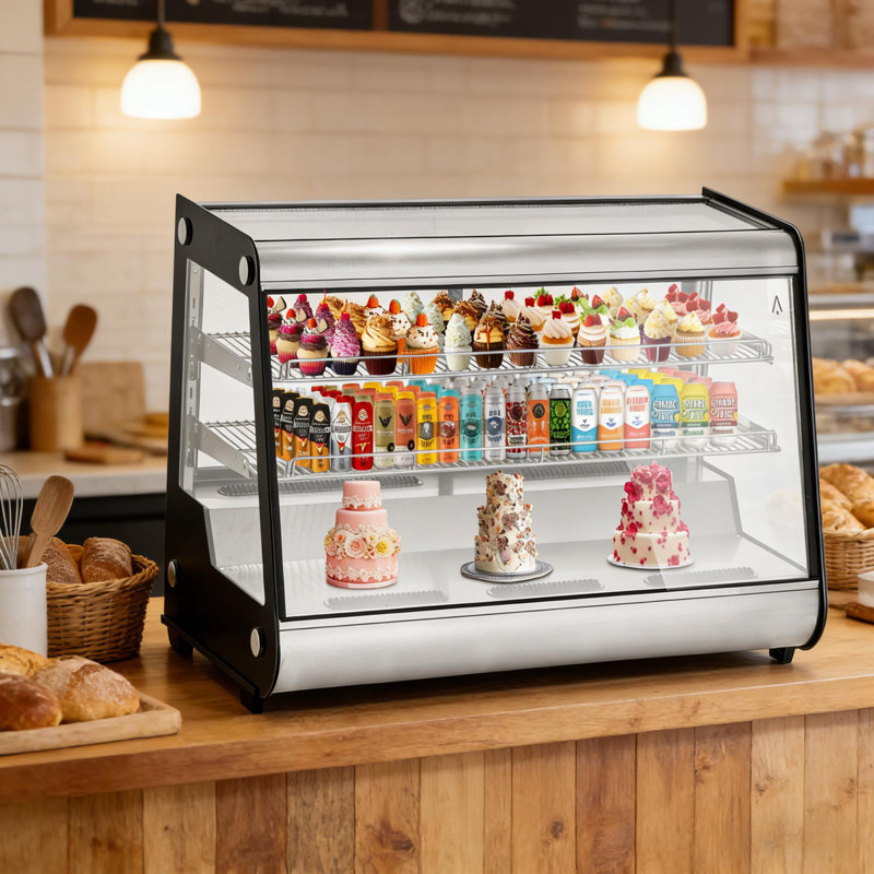 Présentoir réfrigéré 8,1 pi cu avec DEL pour café, restaurant, Matte Black