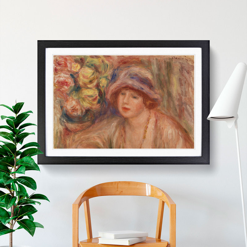 Woman Leaning by Pierre-Auguste Renoir - Picture Frame Painting, 65cm H x 90cm W x 2cm D, Black