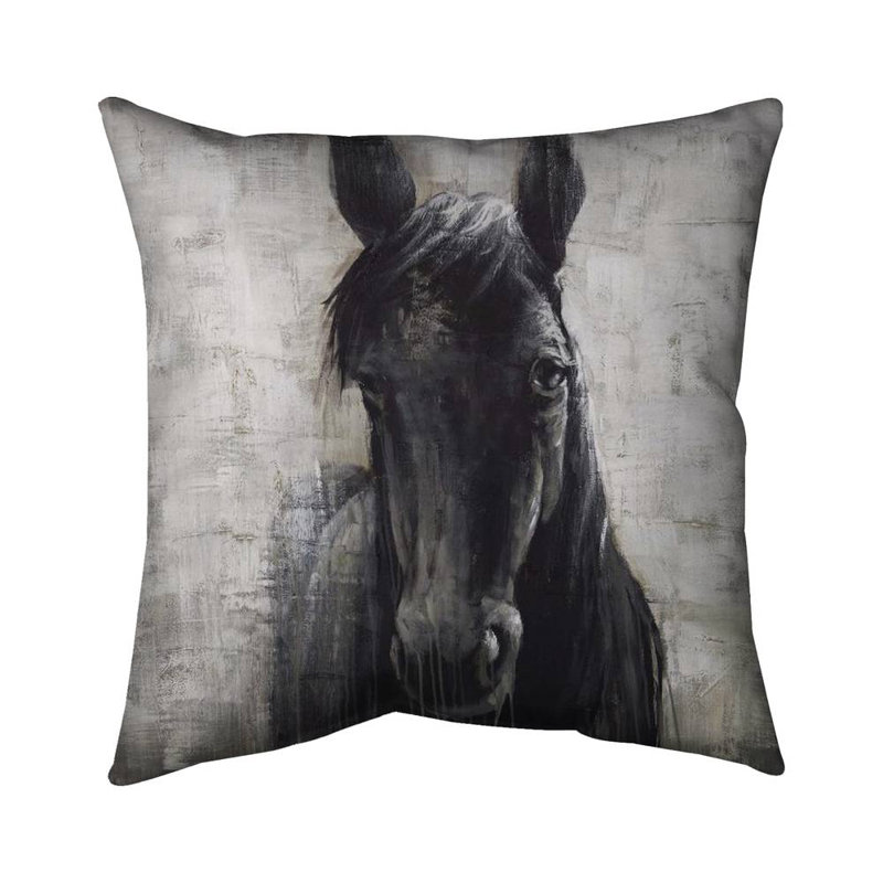 Black horse - 18"x18" Throw pillow - Poly twill - Print on demand, 18" x 18", Polyester