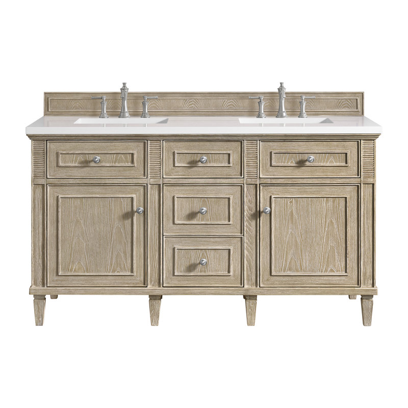 Lorelai 60'' W Double Vanity, Whitewashed Oak, White Zeus, 8" Widespread