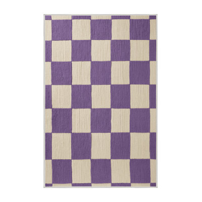Machine Washable Checkered Beige Area Rug