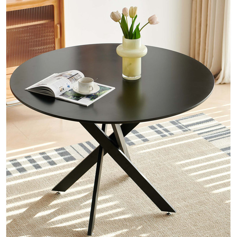 Dining Table With Cross Metal Leg And MDF Top,Modern Space Saving Kitchen Table