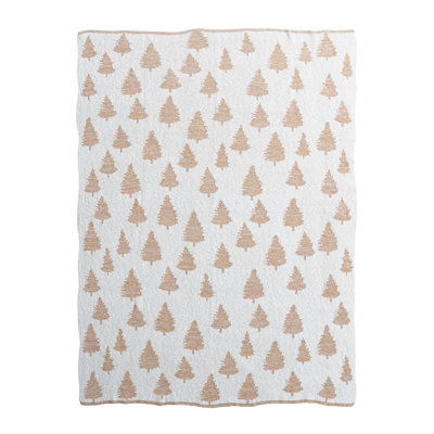 Cotton Knit Throw With Trees And Thread
