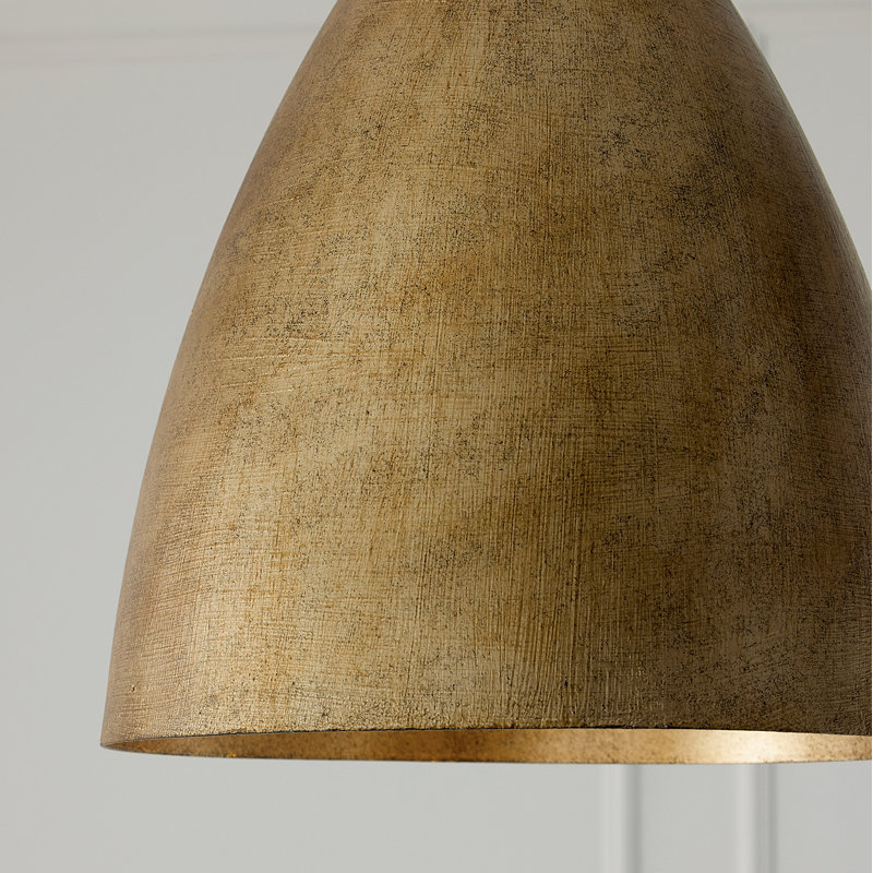 13" W x 18" H Integrated LED Cone Pendant in Textural Feathered Brass with Designer Chain, 13"W x 18"H
