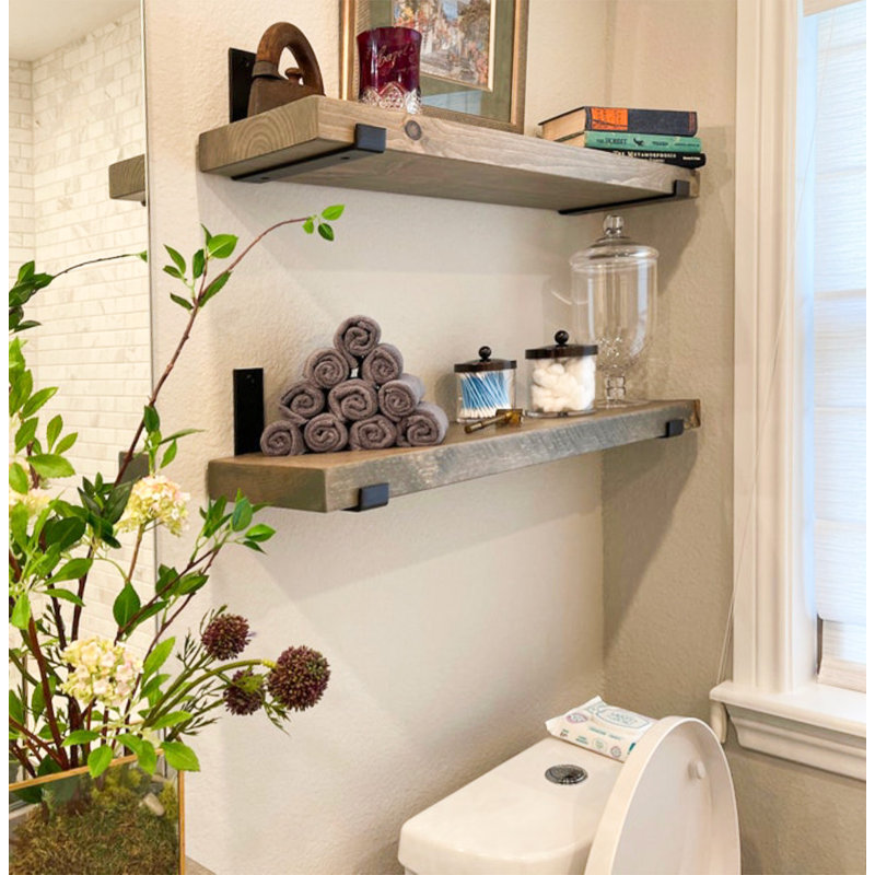 Calheme Rustic Shelves With J Brackets, Aged Barrel, 1.75" H x 12" W x 6" D