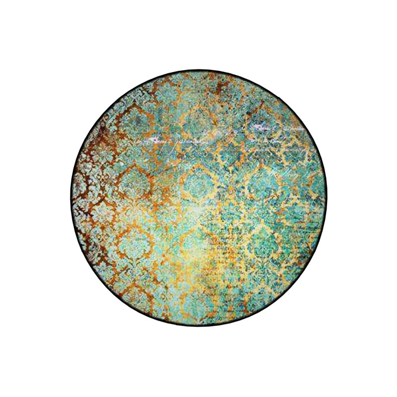 Green Traditional Patterned Round Woven Base Vintage Decorative Carpet, Round 5'