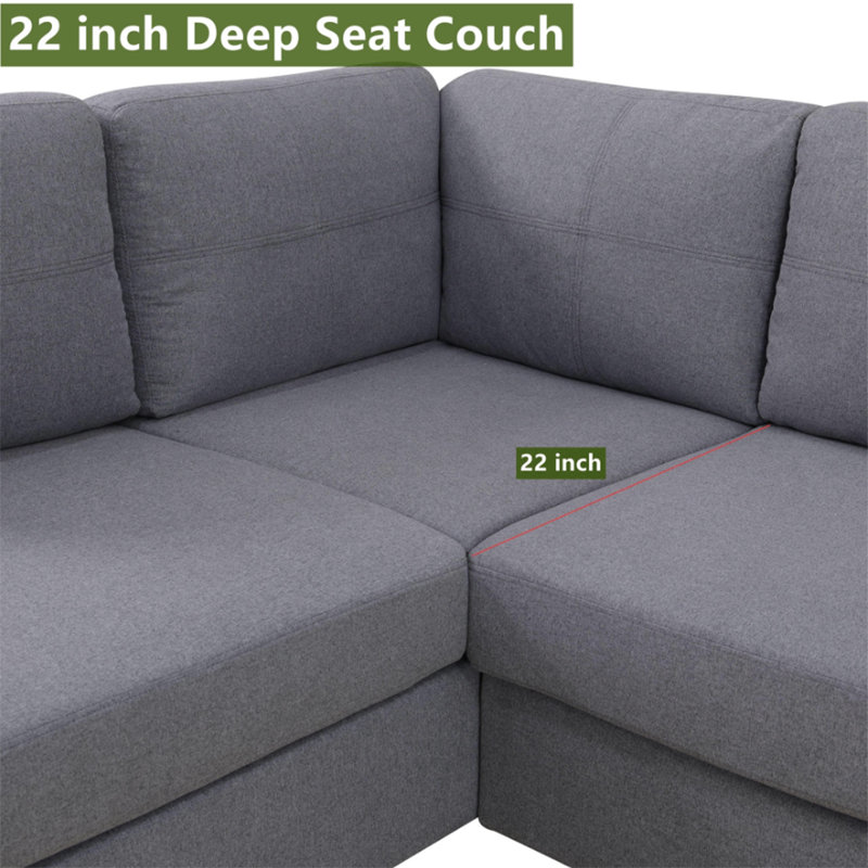 2-piece Breathable Fluffy Fabric Sectional Sofa, Light Gray