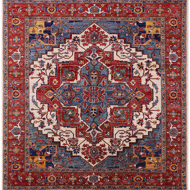 Tapis oriental bleu / rouge Foscot, Carré 3 pi