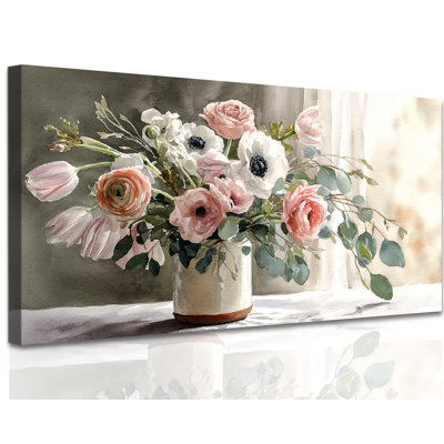  Fleur, art mural sur toile, photos botaniques rustiques, peinture rétro de style campagnard serein, œuvre d'art murale rose tranquille pour chambre à coucher, salle de bain, 12 x 24 pouces