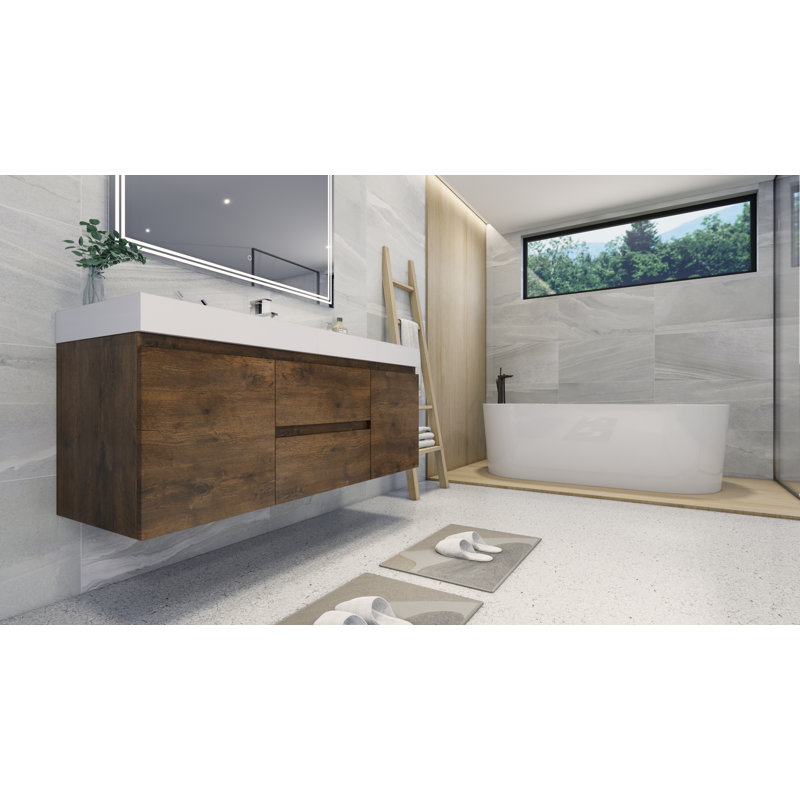 Mitul 58.75'' Single Bathroom Vanity with Acrylic Top, Rosewood