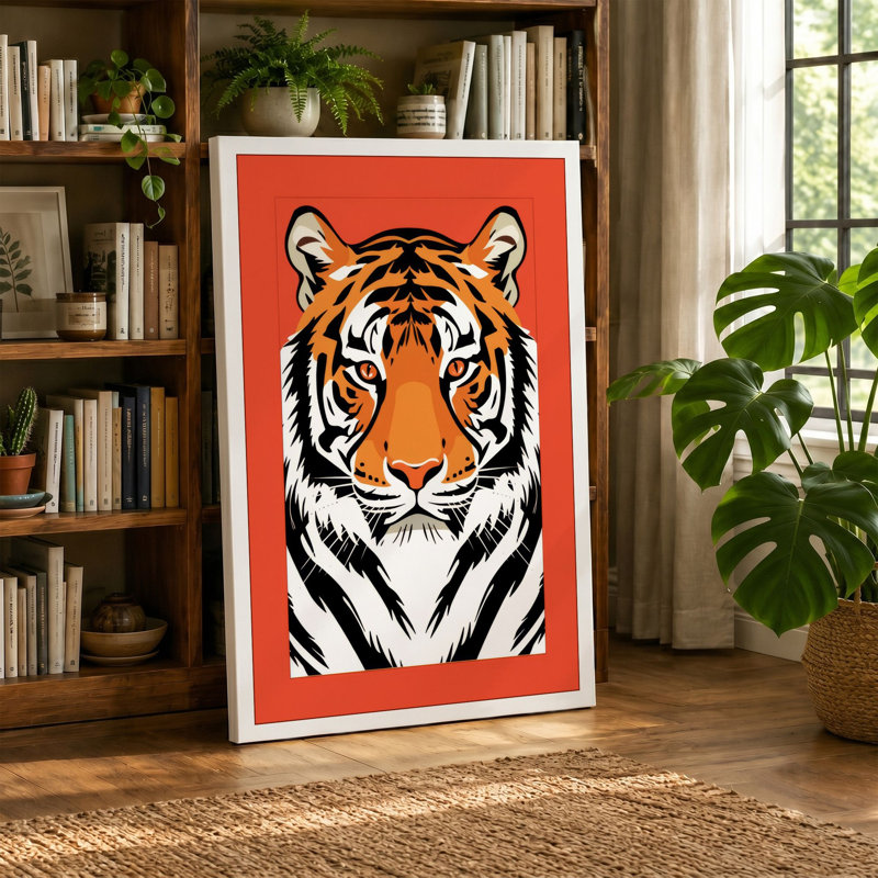 Tiger Bold Geometric - Wrapped Canvas, 30x20 - 76.2 x 50.8 cm, Cream Border