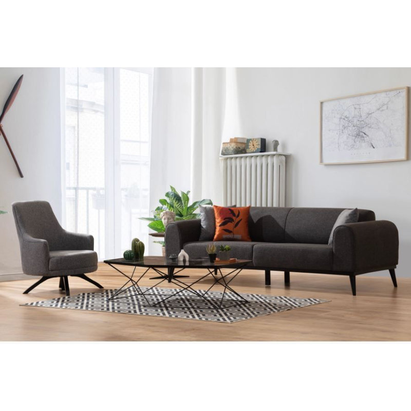 Élégant canapé-lit à 3 places, anthracite, 86,6 x 33,1 x 30,3 pouces | Structure en bois de hêtre et en bois aggloméré durable | Tissu 100% polyester, mécanisme de dossier pivotant, nettoyage à sec | Confort avec 28 pieds en mousse souple et pieds en bois noir