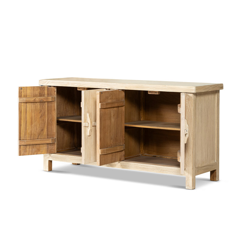 Armoire Sachin 63" en bois d'orme à 4 portes, brun naturel clair, orme recyclé brun naturel clair