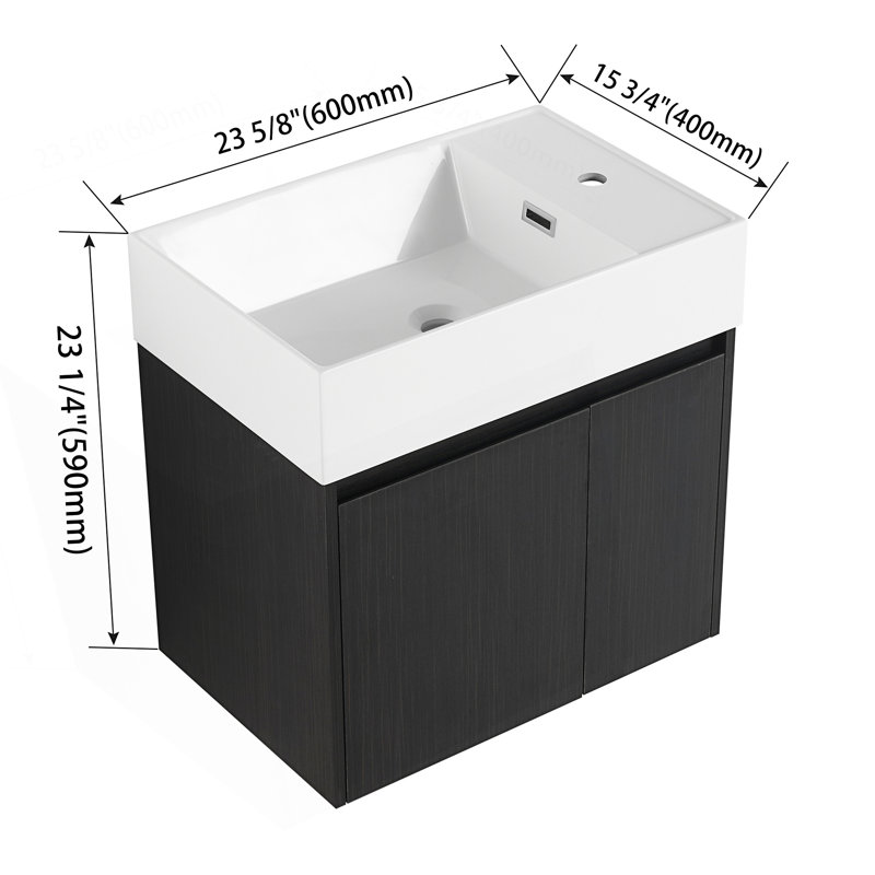 Armoire de salle de bain avec lavabo et meuble-lavabo, Noir châtaignier, 24"