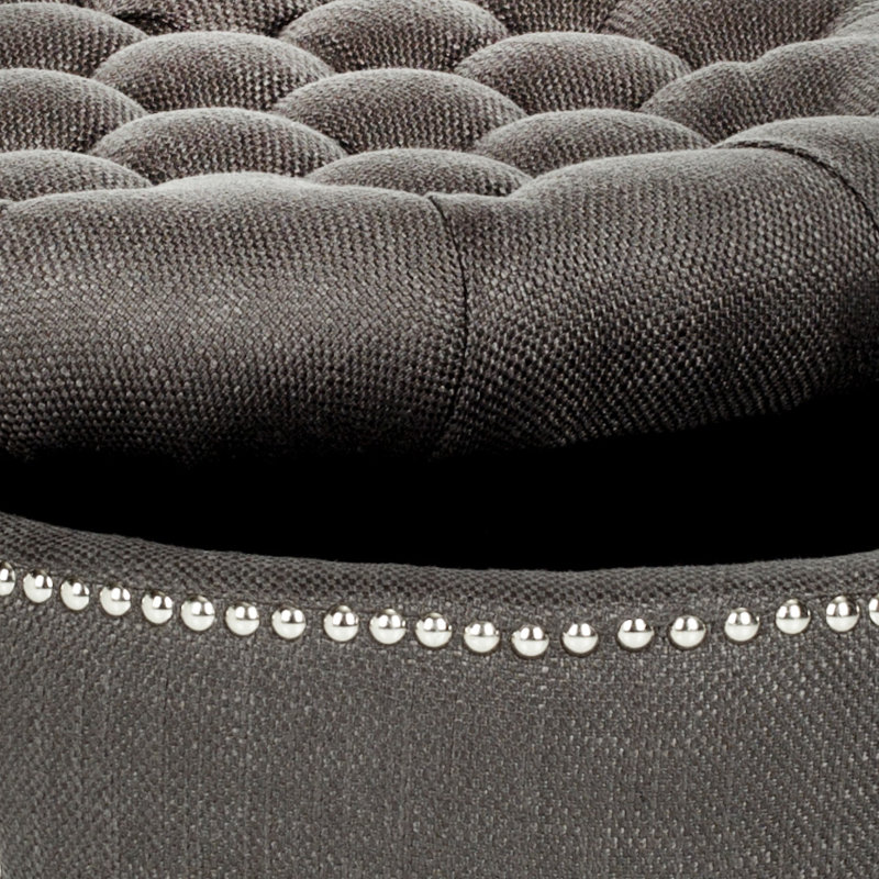 Repose-pieds de rangement rond 23,6 po, Mélange de lin velours gris anthracite