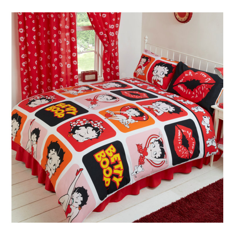 Betty Boop Picture Perfect Zuma Red/Black 68 TC Duvet Cover Set, Super King Duvet Cover + 2 Standard Pillowcases