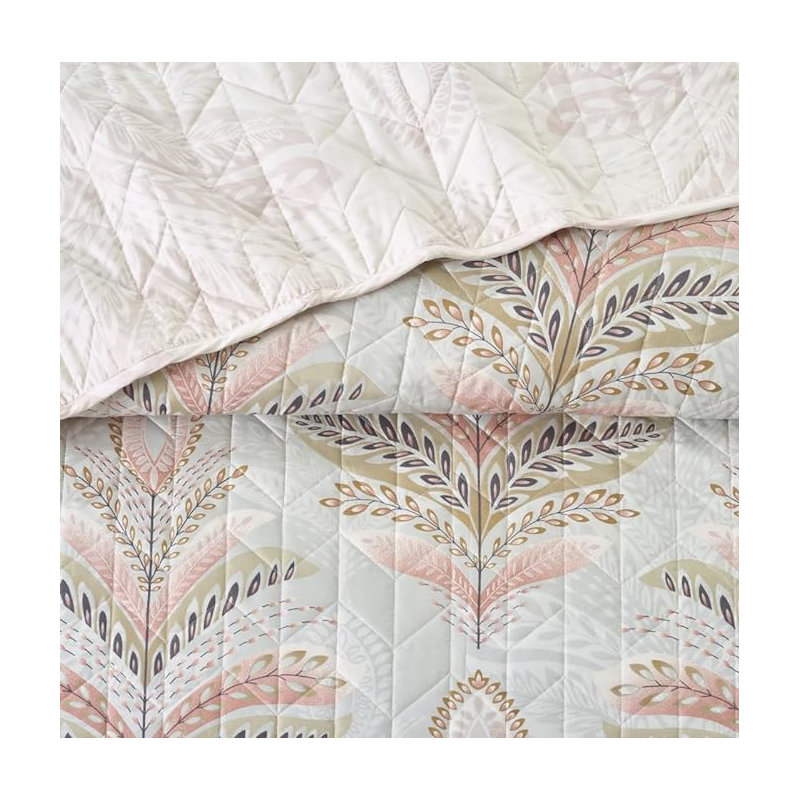 Andrena Microfiber Polyester Bedspread with Pillow Shams Included, Floral, Double Bedspread + 2 Standard Pillow Shams, Pink