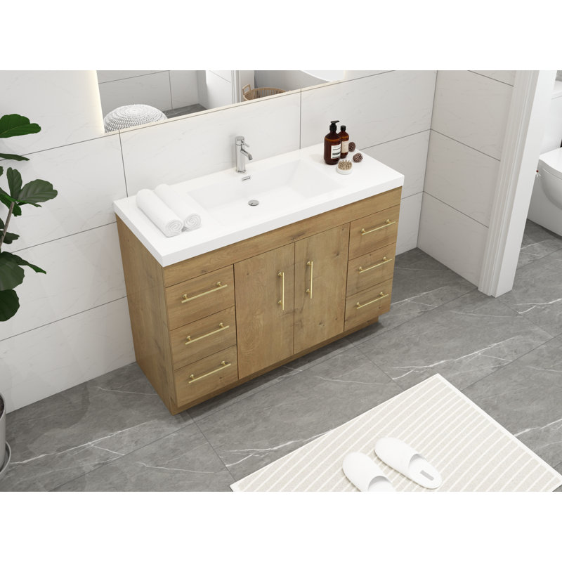 Carliss 48'' Single Bathroom Vanity with Acrylic Top, Oak, Gold