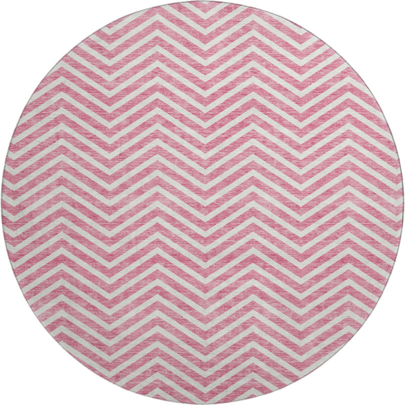 Premium Machine Washable Prisco Pink Rug, Round 8'