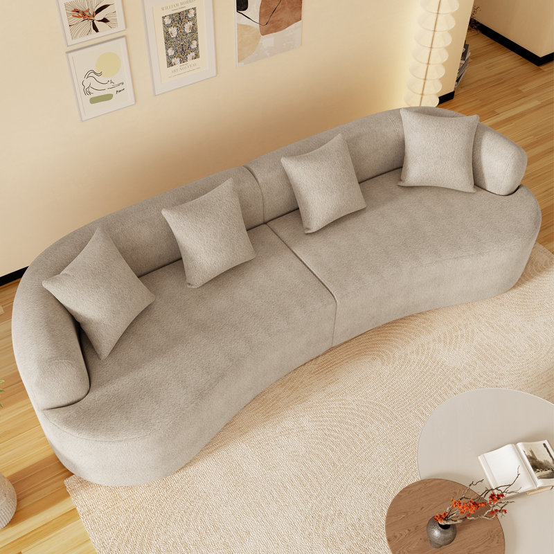 130'' Curved Sofa Compression Foam Couch, 24.8” H x 130.7” W x 40.16” D, Light Brown, 4