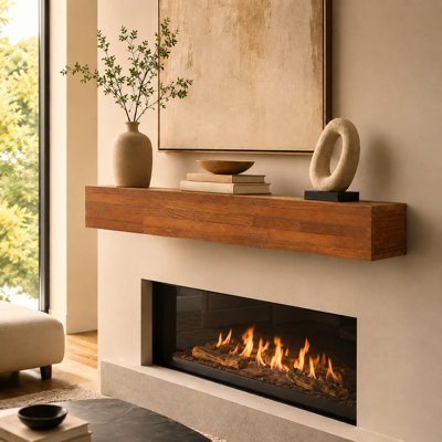 72 po manteau de cheminée en bois massif brun clair, tablette murale flottante rustique pour la décoration intérieure