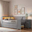 Lit de jour moderne avec tablettes de rangement, tiroirs, lit gigogne, station de charge, éclairage à DEL, bureau et armoire-119639080