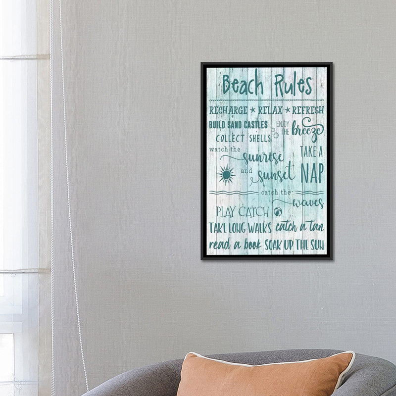 «Beach Rules», reproduction d'art sur toile, H 26 po x l 18 po x P 1,5 po, Toile avec cadre noir, Pas de tapis