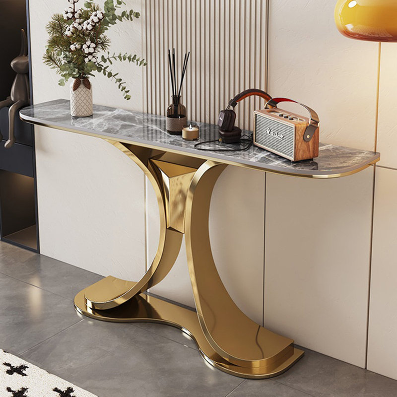 Console simple et moderne, H 31,49 po x l 59,06 po x P 11,81 po, Doré, Gris