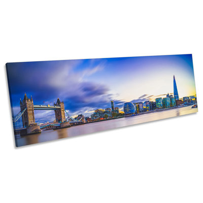 London City Skyline River - Wrapped Canvas Panoramic Print