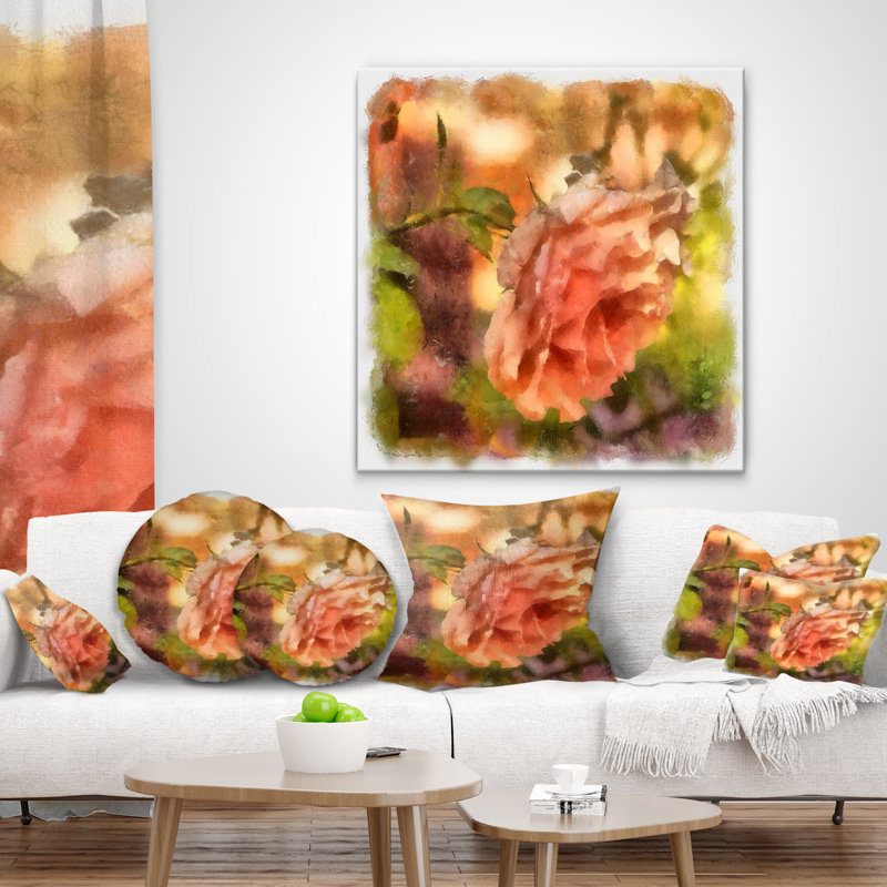 Coussin décoratif floral rose, 16 po x 1 po, Coussin décoratif