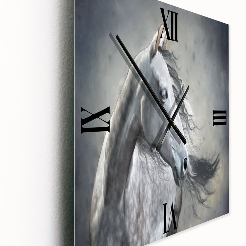 Horloge murale à portrait monochrome d'un cheval sauvage, Grand