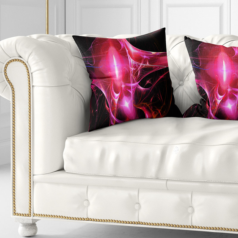 Bougie brillante - coussin imprimé abstrait, 16 po x 1 po, Carré, Rose / Noir