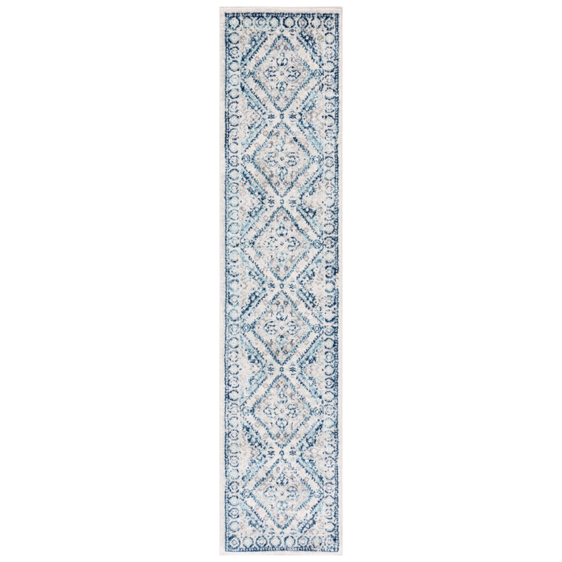 Tapis ivoire / bleu, Tapis de couloir 2 pi x 9 pi