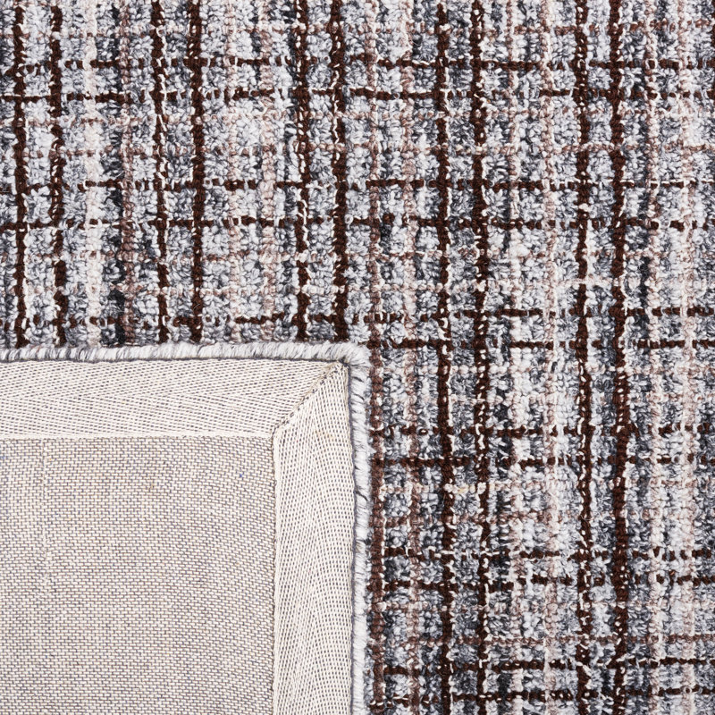 Bromsgrove Plaid Hand Tufted Wool/Cotton Area Rug in Gray/Black, Rectangle 6' x 9'