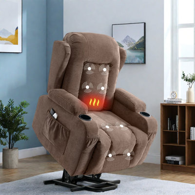 Fauteuils élévateurs électriques avec fonction massage et chaleur, en coton brun, pour chambre à coucher moderne