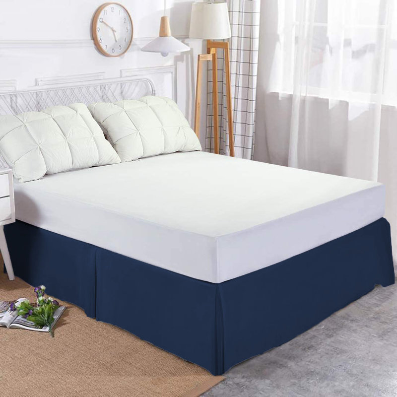 Jupe de lit en microfibre brossée 1, Bleu marine, Très grand