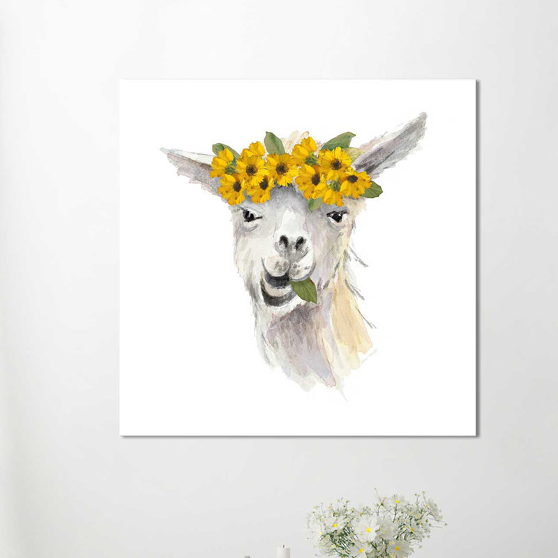 Floral lama I - reproduction de peinture à l'aquarelle, H 18 po x l 18 po x P 1 po, Toile tendue