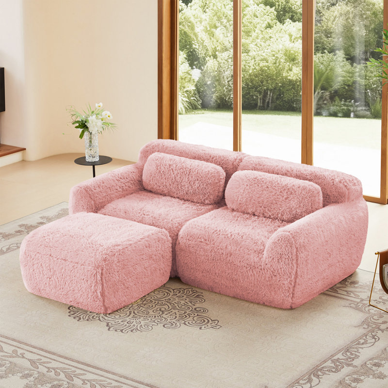 Canapé en forme de L sans os, tissu moelleux moelleux et moelleux, avec éponge haute densité 32D, sans assemblage requis, conception ergonomique inférieure antidérapante, avec coussins décoratifs, convient aux chambres à coucher